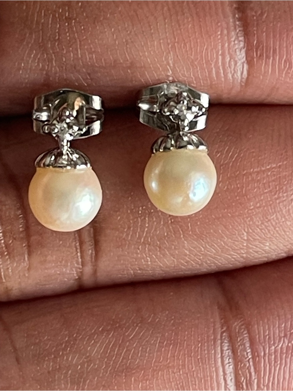 Real! 14kt Gold Diamond & Pearl Earrings - Picture 2 of 10